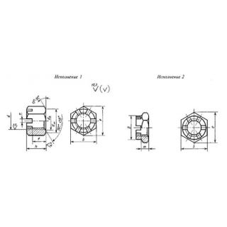Гайка шестигранная прорезная и корончатая, класс точности В ГОСТ 5918-73 - фото - 1